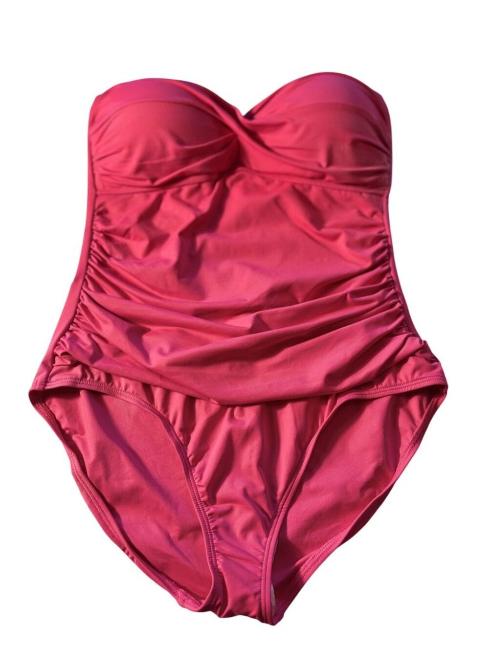 Anne Cole Pink Ruched Strapless (straps included) One-Piece Swimsuit Size 12 - Picture 3 of 15